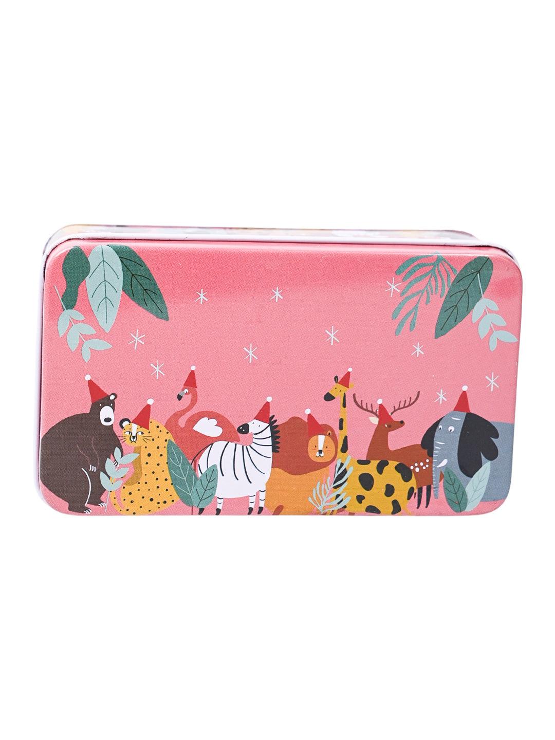 Mini Animal Print Tin Storage Box - Set Of 3, Pink - MARKET99