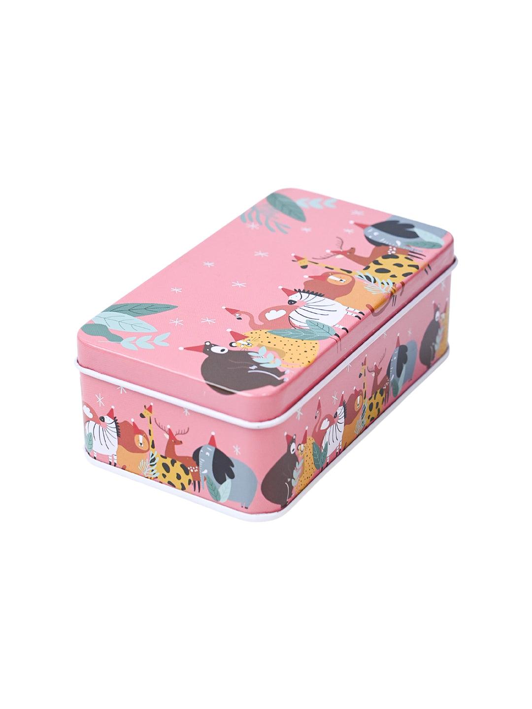 Mini Animal Print Tin Storage Box - Set Of 3, Pink - MARKET99
