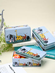 Mini Animal Print Tin Storage Box - Set Of 3, Blue - MARKET99