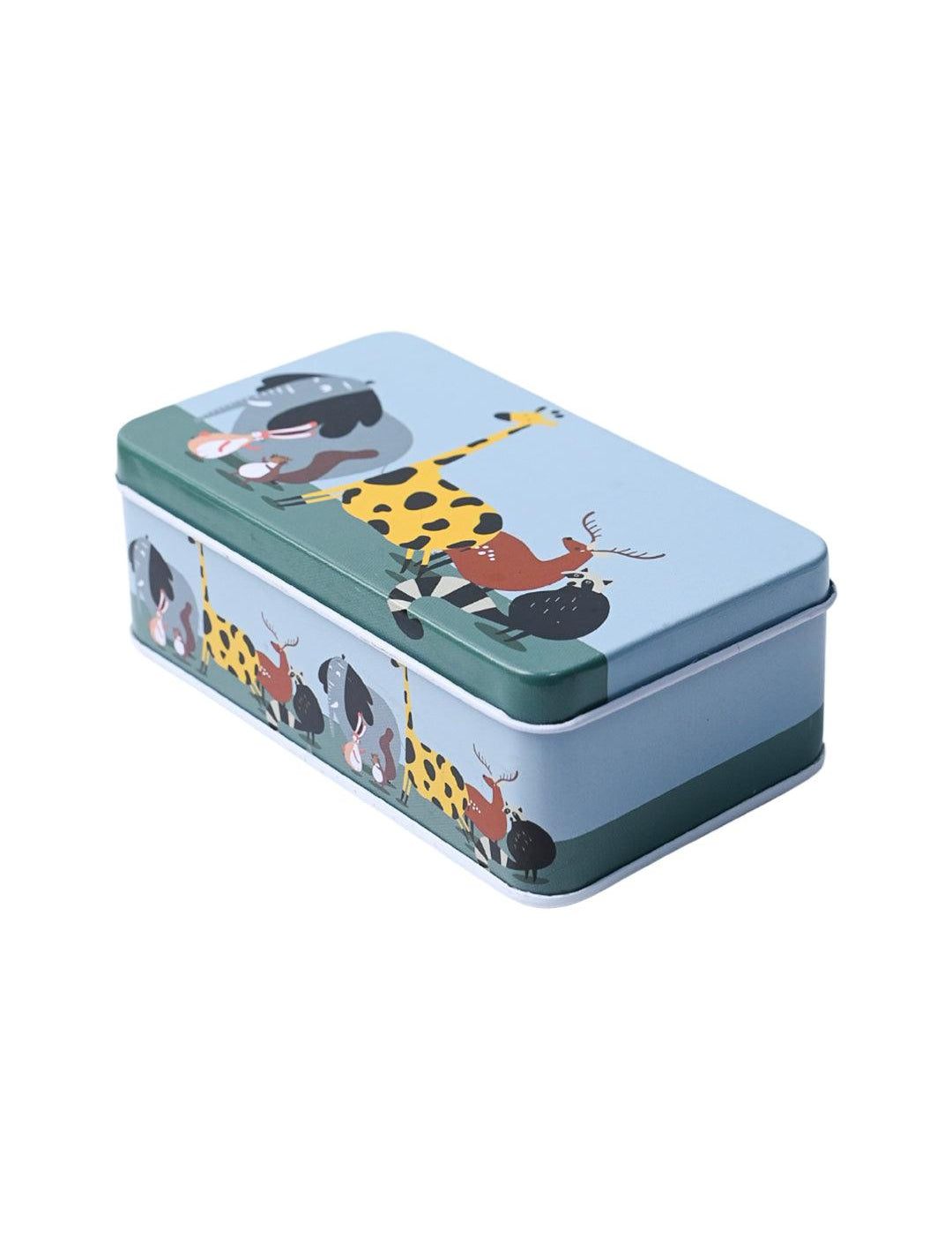 Mini Animal Print Tin Storage Box - Set Of 3, Blue - MARKET99