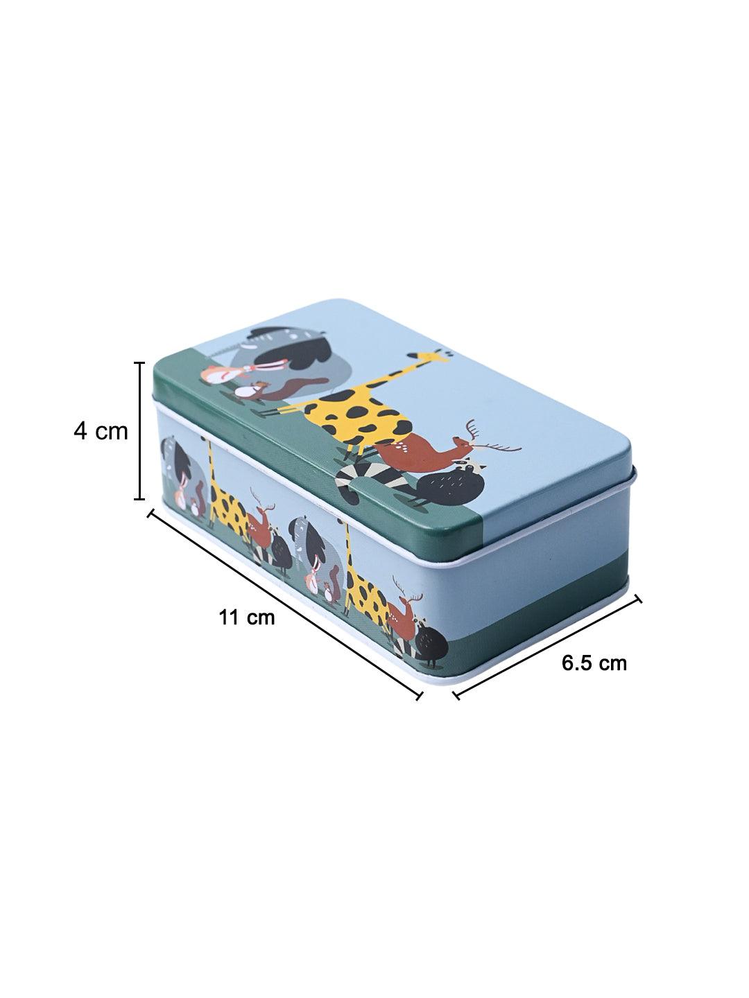 Mini Animal Print Tin Storage Box - Set Of 3, Blue - MARKET99