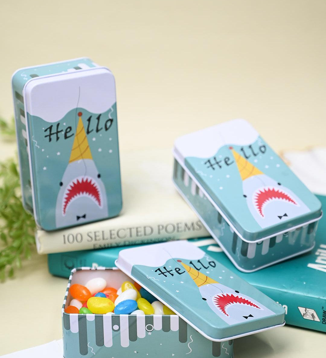 Animal Print Tin Storage Box - Set Of 3, Turquoise - MARKET99