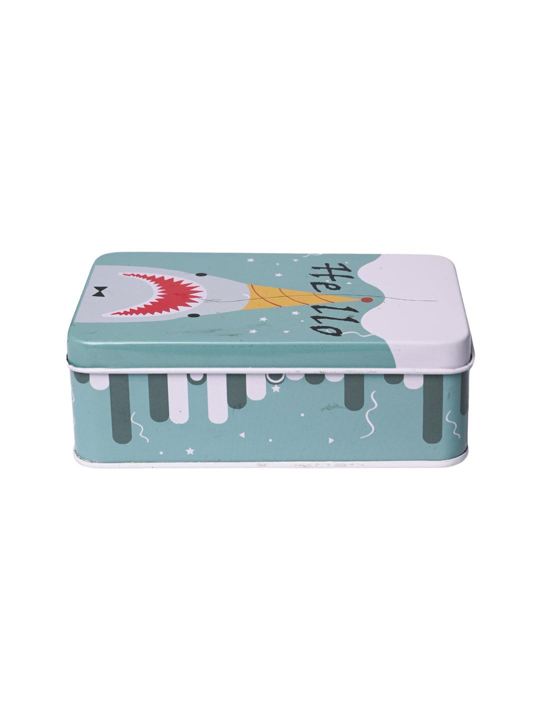 Animal Print Tin Storage Box - Set Of 3, Turquoise - MARKET99