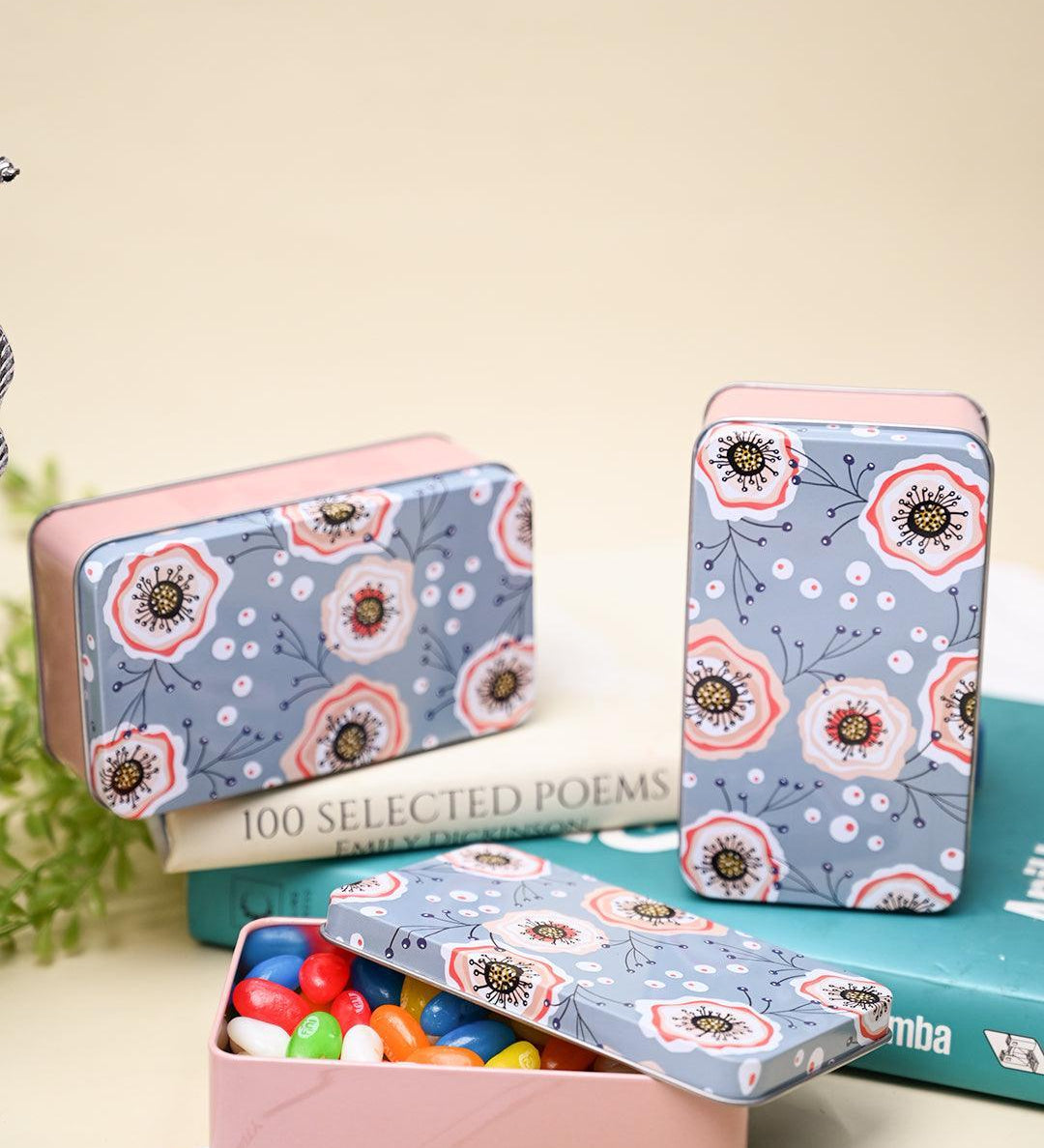 Animal Print Tin Storage Box - Set Of 3, Blue - MARKET99