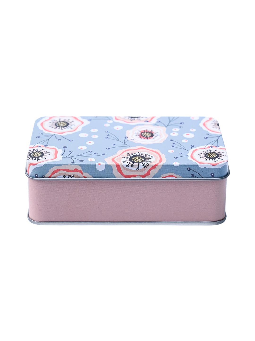 Animal Print Tin Storage Box - Set Of 3, Blue - MARKET99