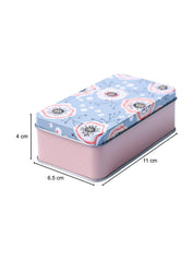 Animal Print Tin Storage Box - Set Of 3, Blue - MARKET99