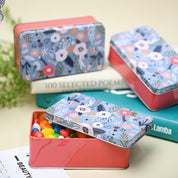 Mini Floral Tin Storage Box - Set Of 3, Blue