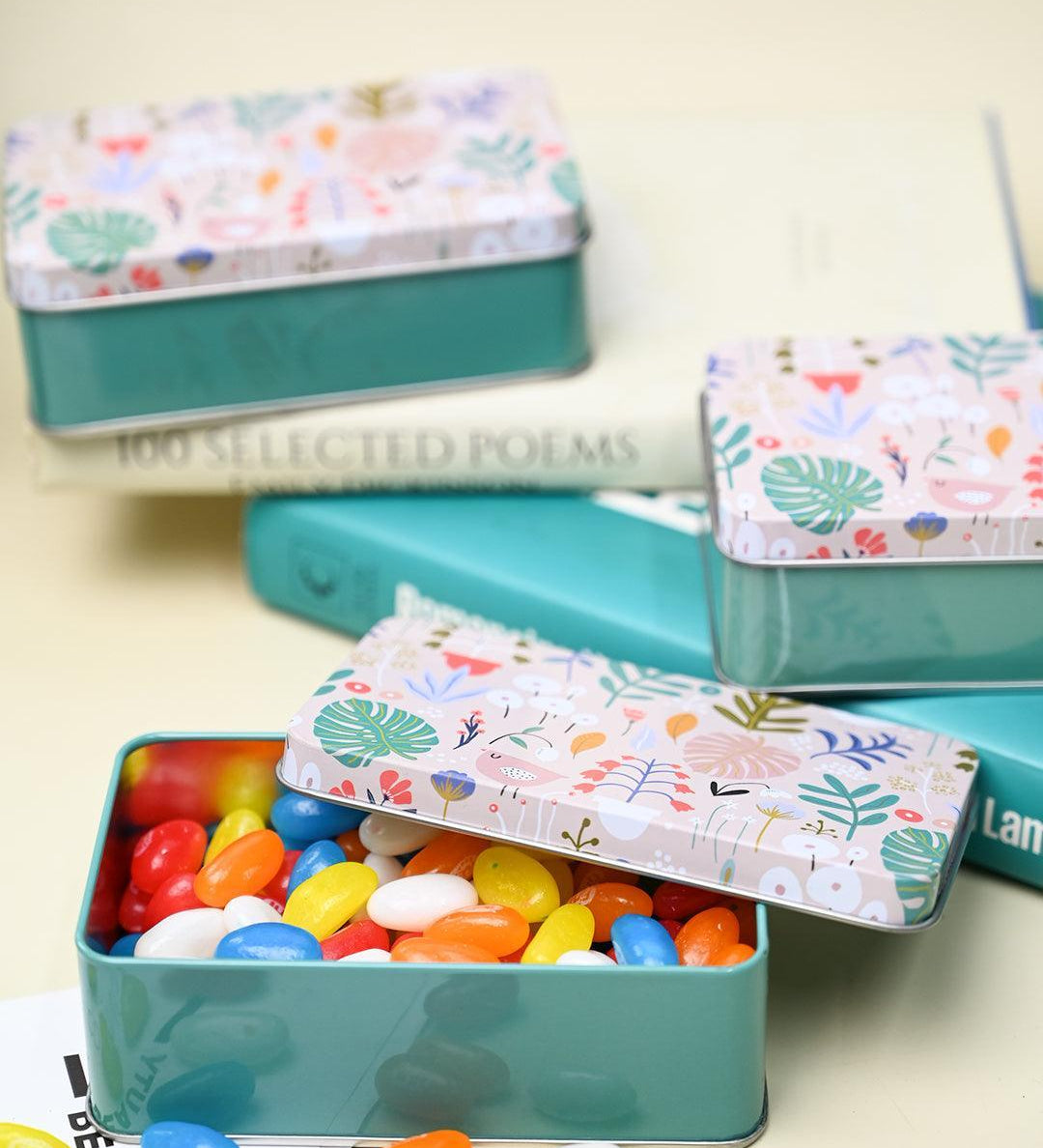 Floral Tin Storage Box - Set Of 3, Multicolor - MARKET99