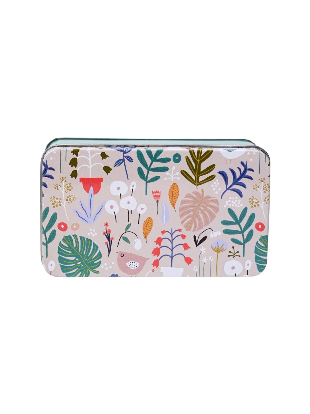 Floral Tin Storage Box - Set Of 3, Multicolor - MARKET99