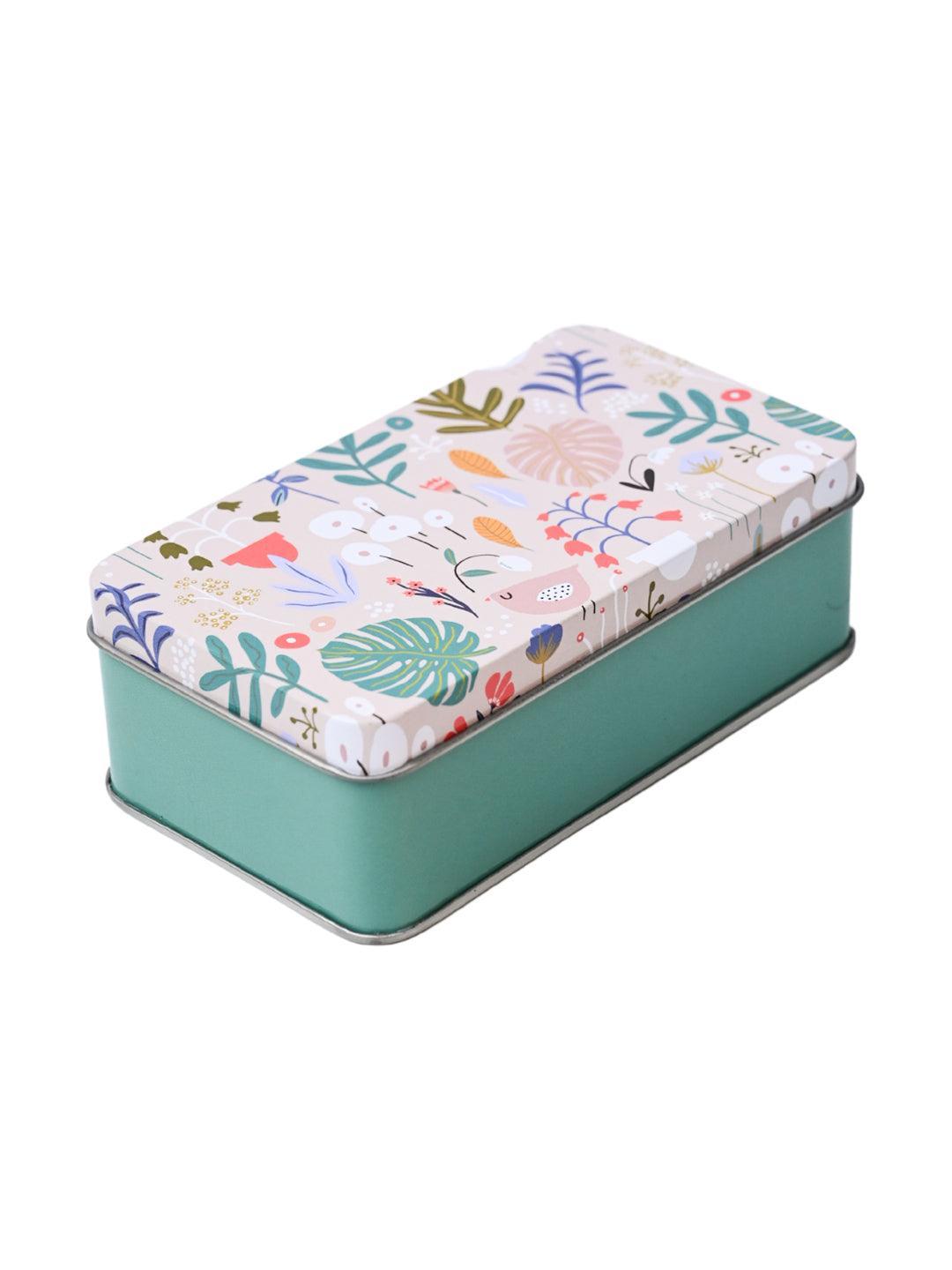 Floral Tin Storage Box - Set Of 3, Multicolor - MARKET99