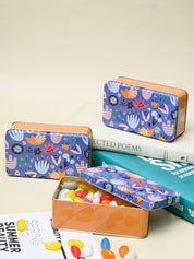 Mini Floral Tin Storage Box Of 3, Blue - MARKET99