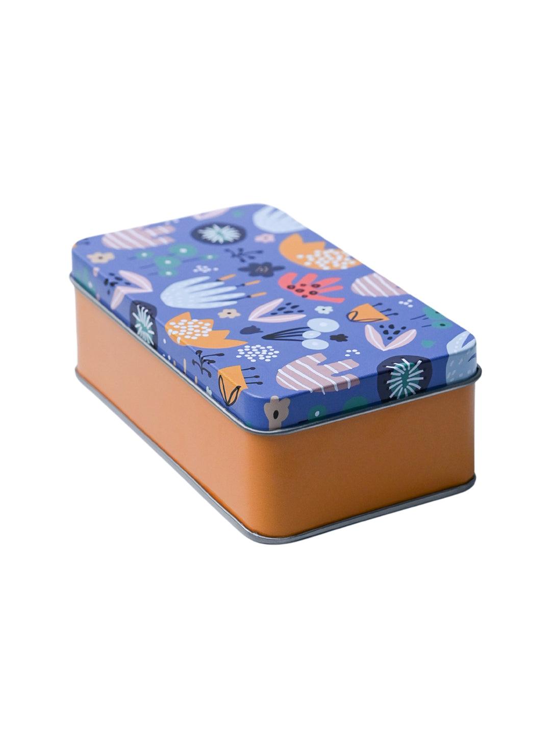 Mini Floral Tin Storage Box Of 3, Blue - MARKET99