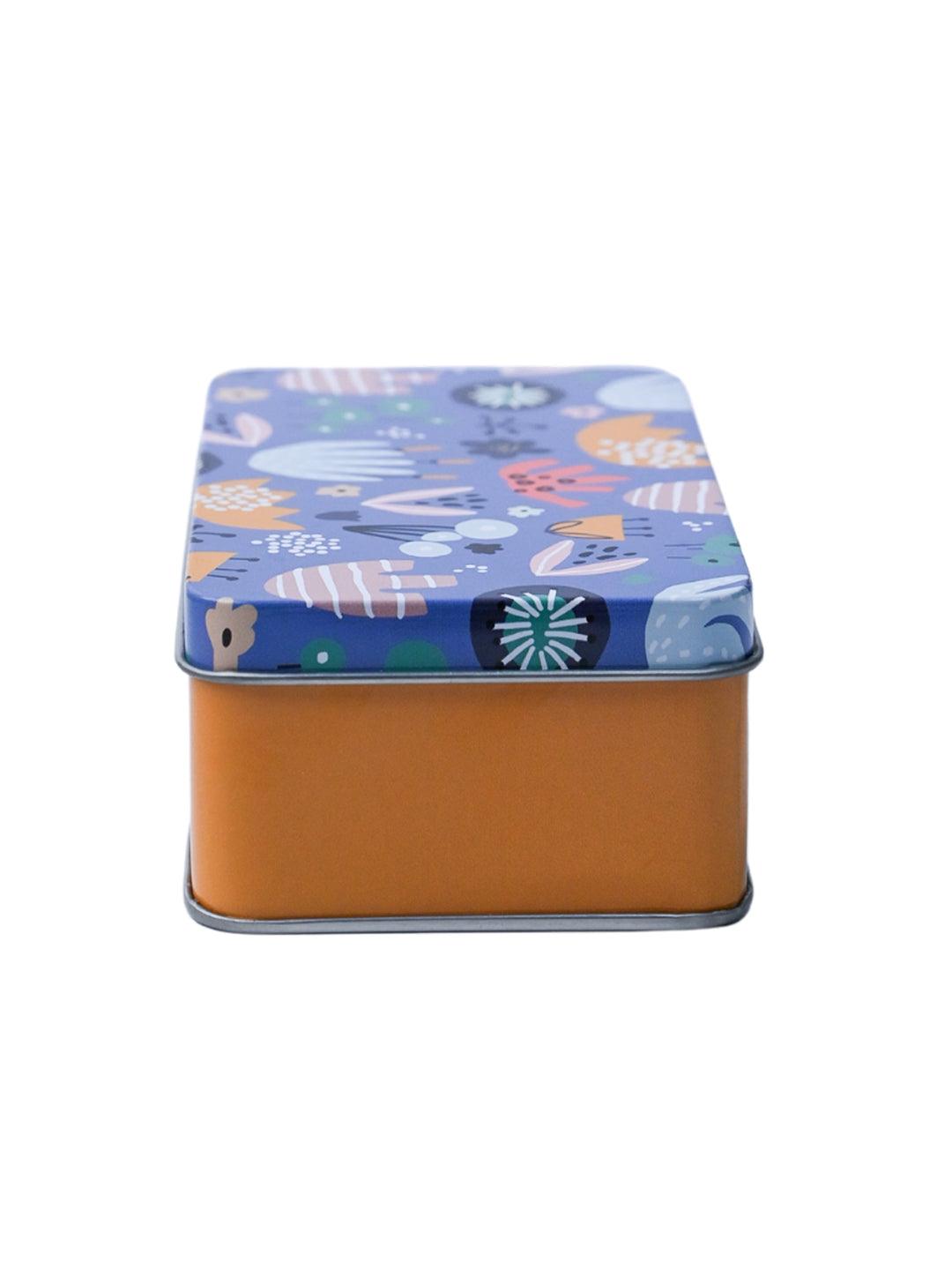 Mini Floral Tin Storage Box Of 3, Blue - MARKET99