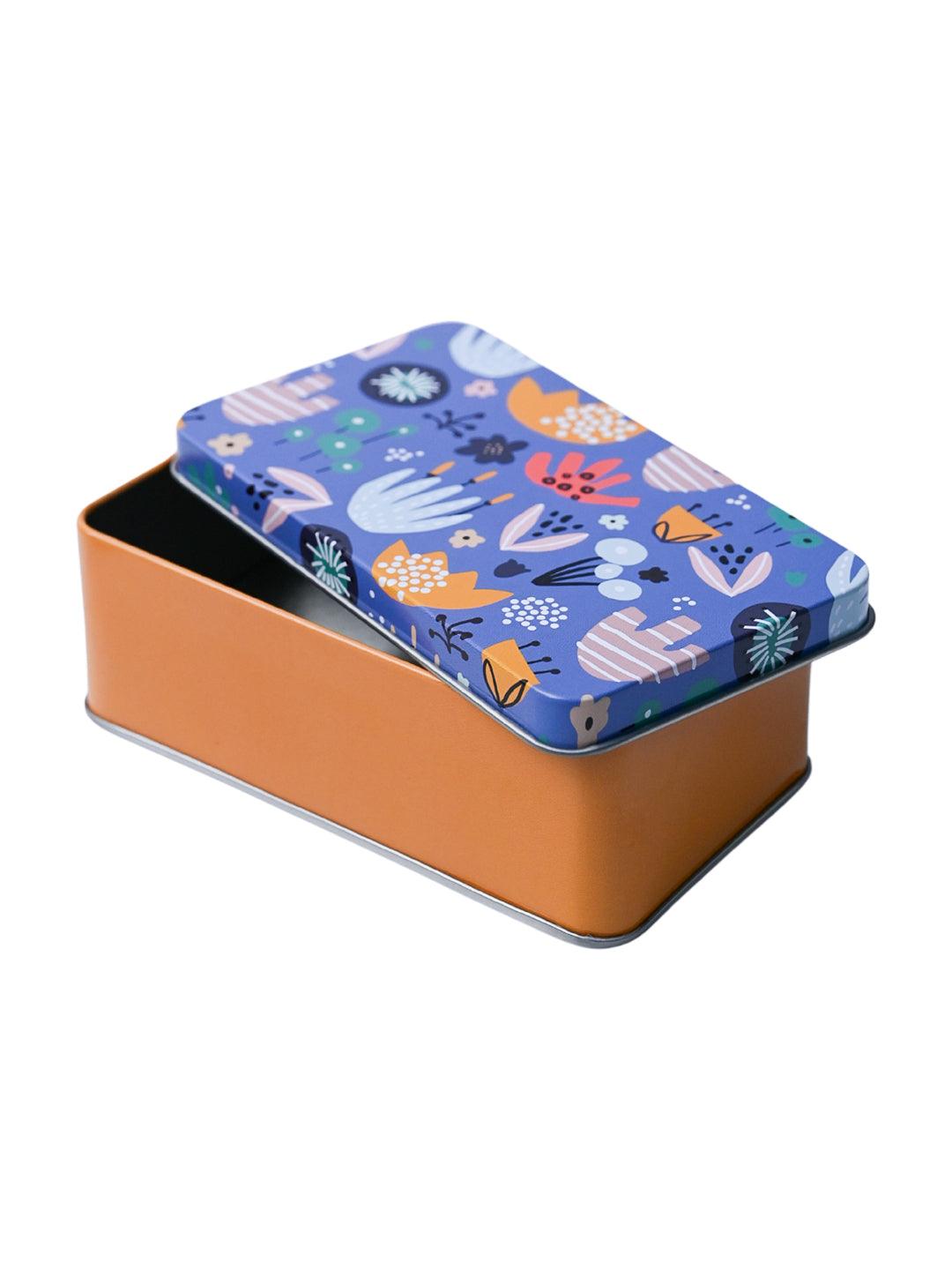 Mini Floral Tin Storage Box Of 3, Blue - MARKET99