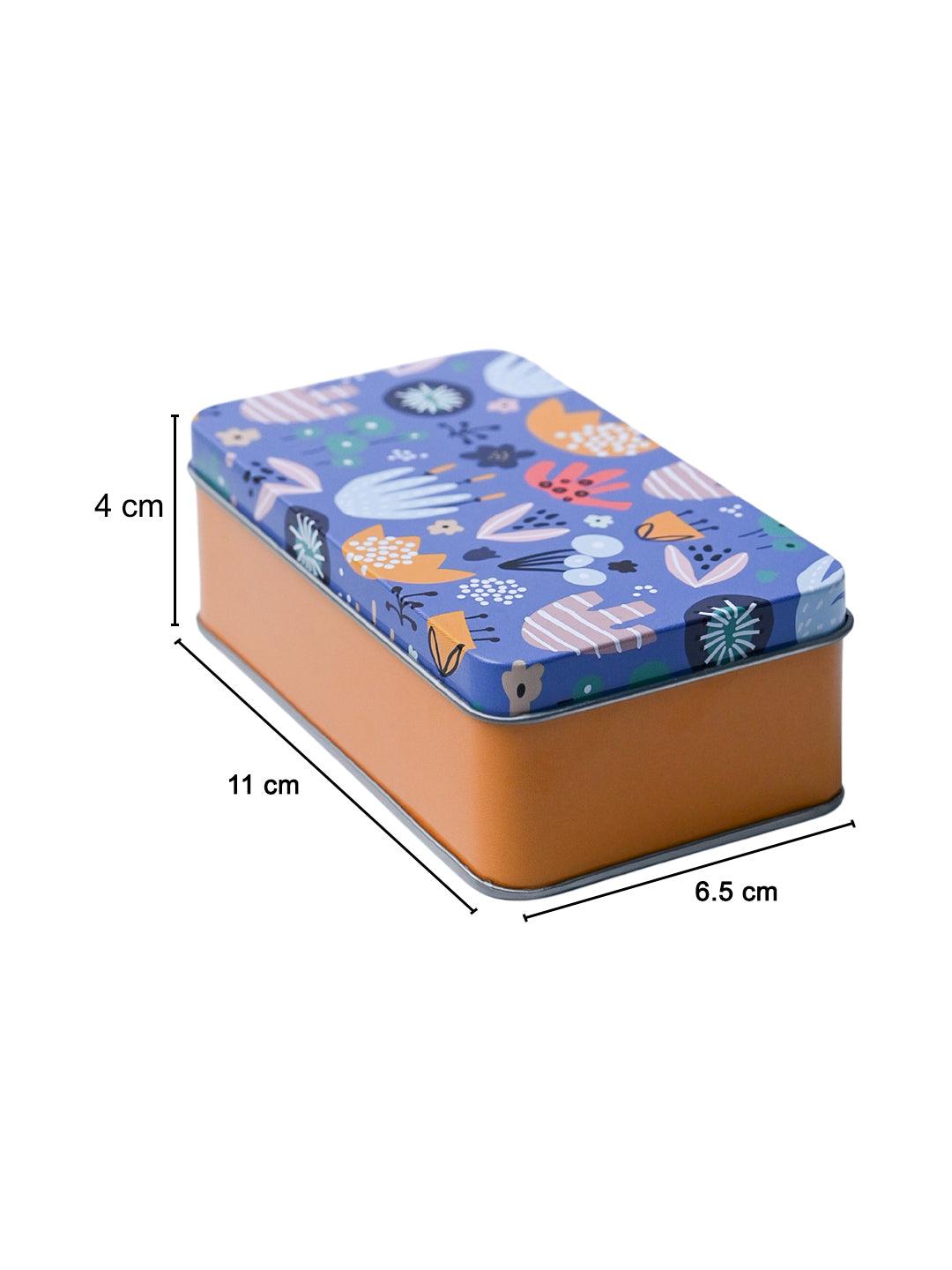 Mini Floral Tin Storage Box Of 3, Blue - MARKET99