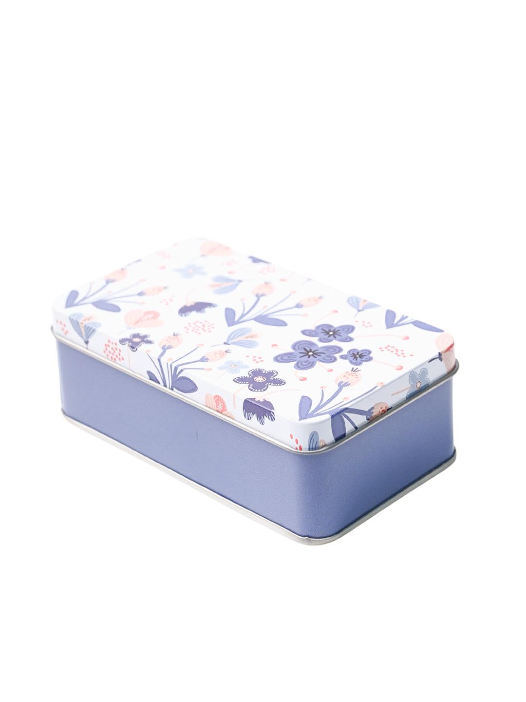 Mini Floral Tin Storage Box - Set Of 3, White - MARKET99