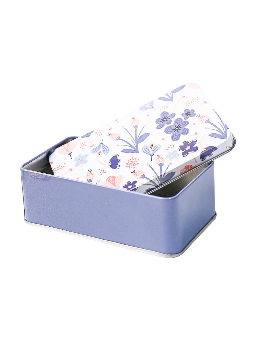 Mini Floral Tin Storage Box - Set Of 3, White - MARKET99