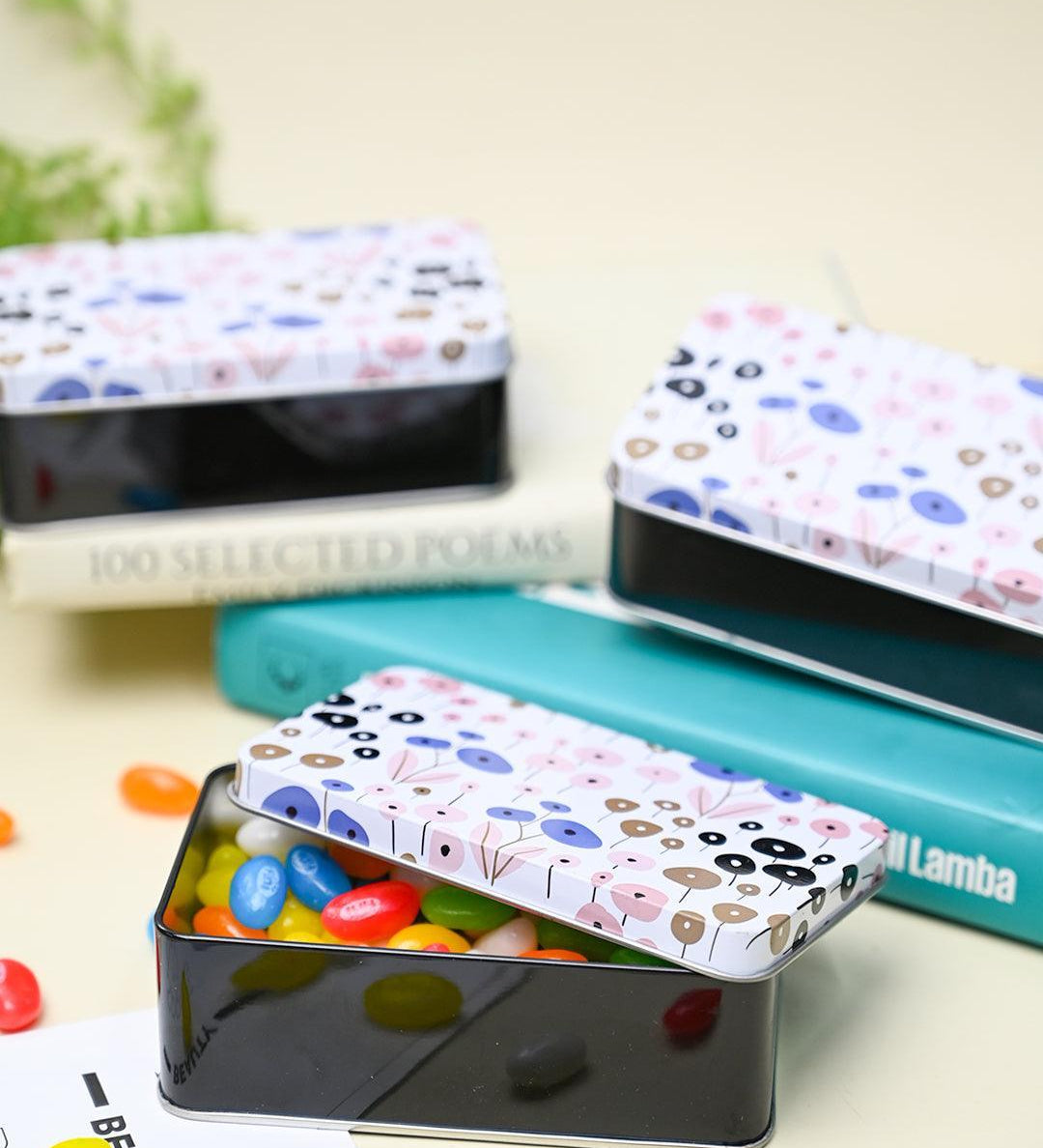 Floral Tin Storage Box - Set Of 3, White - MARKET99