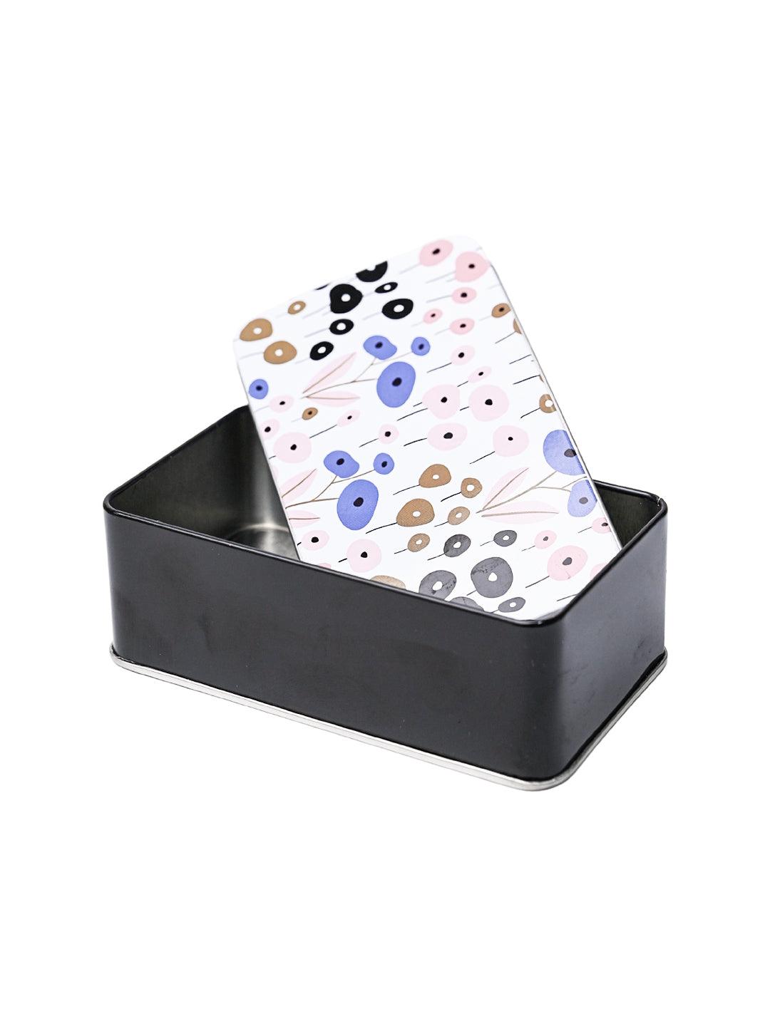 Floral Tin Storage Box - Set Of 3, White - MARKET99