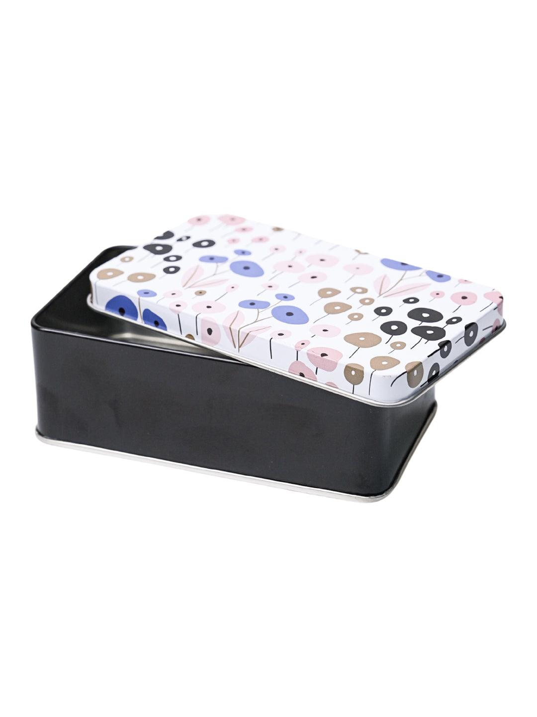 Floral Tin Storage Box - Set Of 3, White - MARKET99