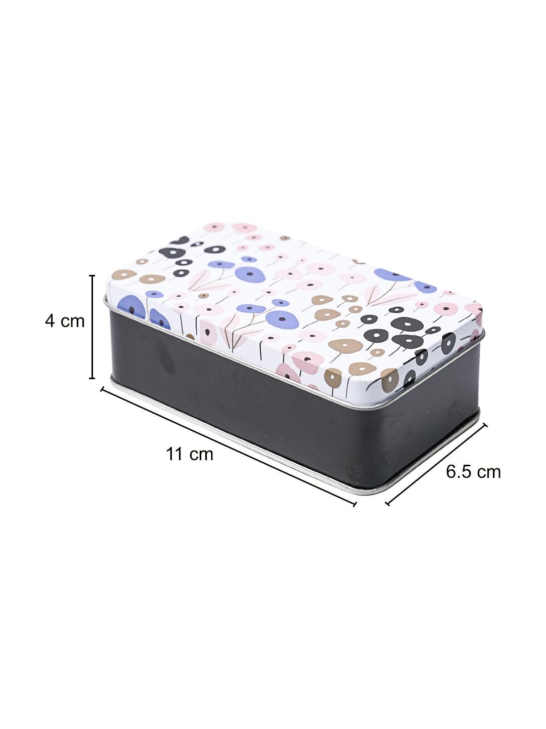 Floral Tin Storage Box - Set Of 3, White - MARKET99