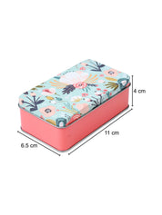 Floral Tin Storage Box - Set Of 3, Cyan - MARKET99