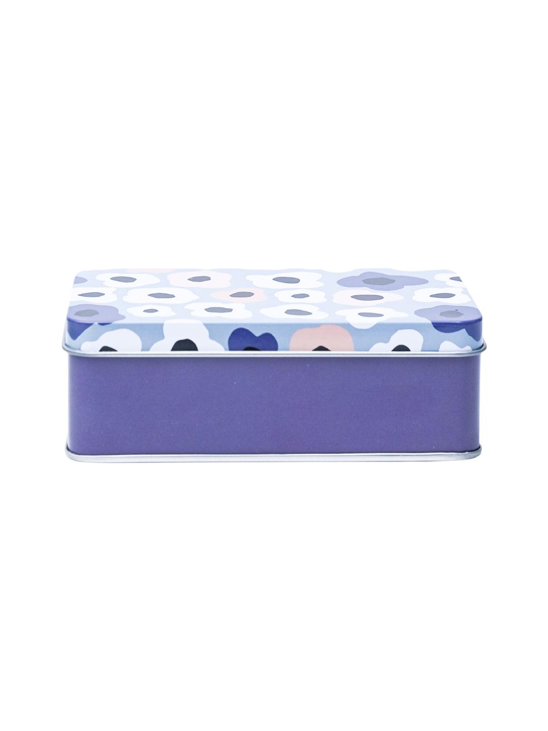 Floral Tin Storage Box - Set Of 3, Grey - MARKET99