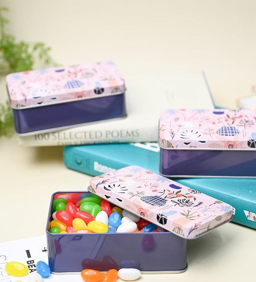 Floral Tin Storage Box - Set Of 3, Multi Color - MARKET99