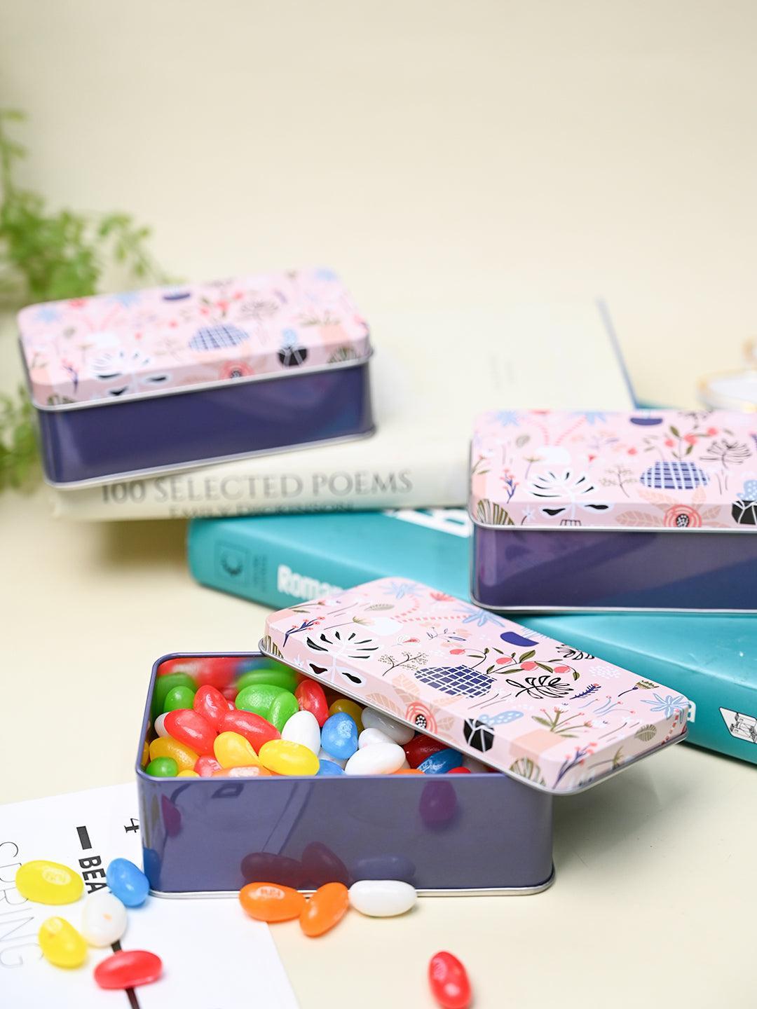Floral Tin Storage Box - Set Of 3, Multi Color - MARKET99