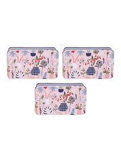 Floral Tin Storage Box - Set Of 3, Multi Color - MARKET99