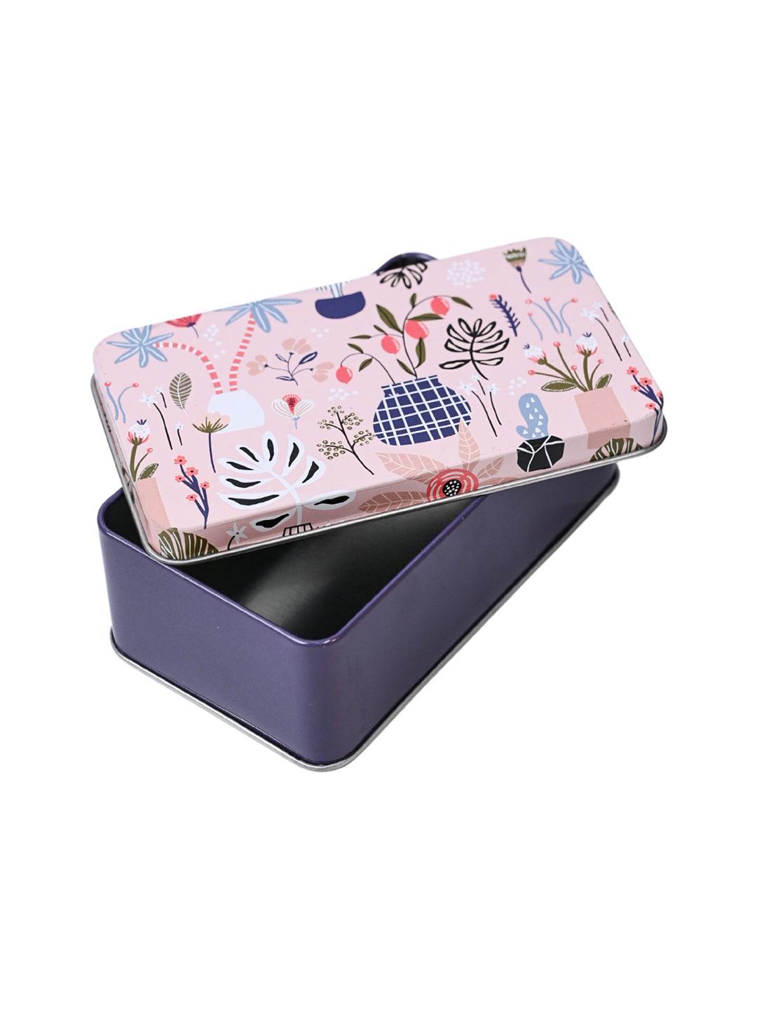 Floral Tin Storage Box - Set Of 3, Multi Color - MARKET99