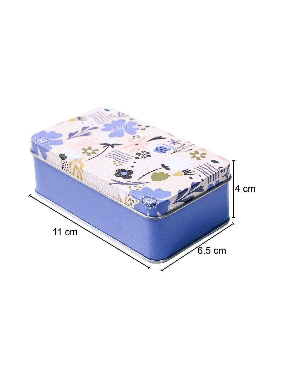 Floral Tin Storage Box - Set Of 3, Blue - MARKET99