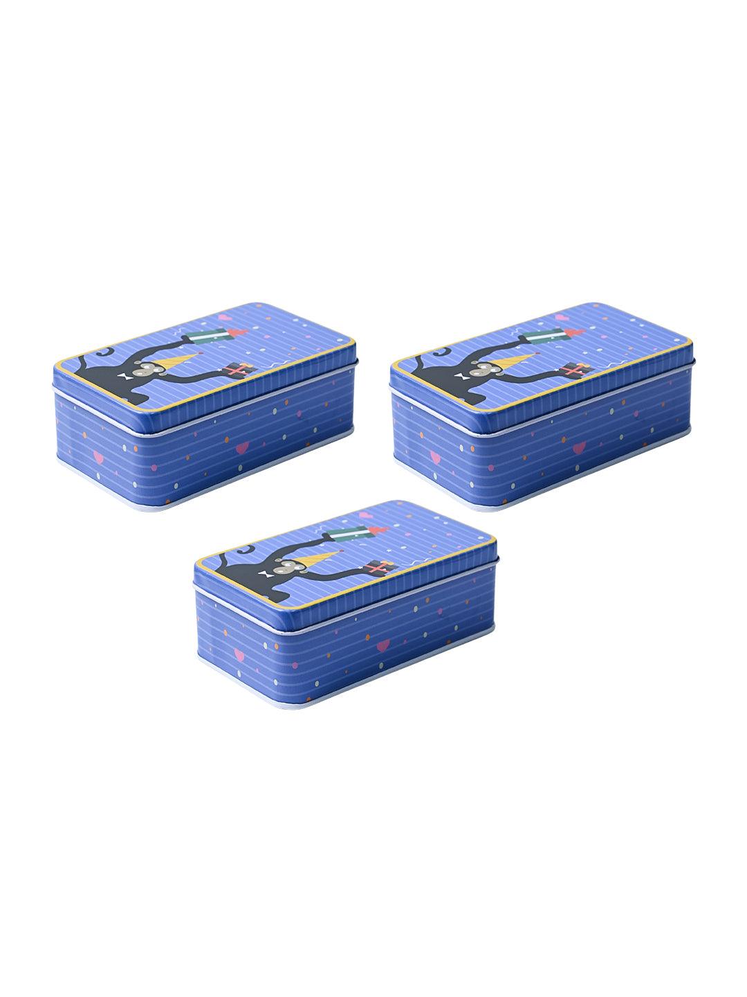 Animal Tin Storage Box - Set Of 3, Blue - MARKET99