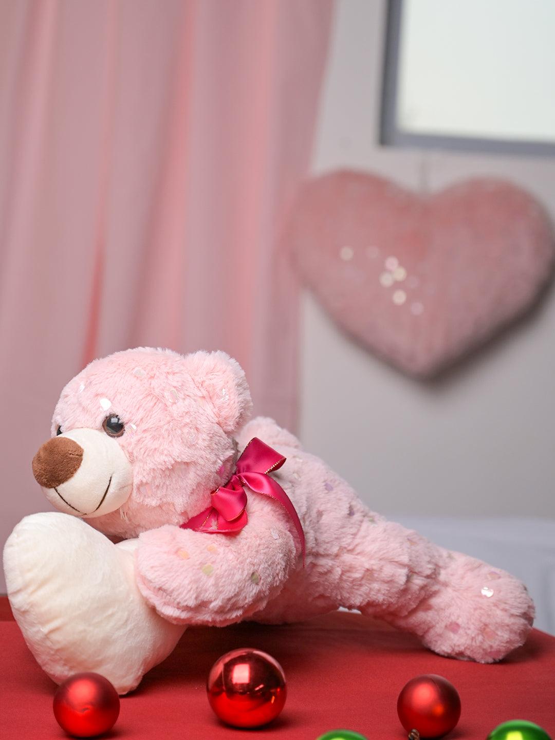 Valentine Pink Teddy Bear With Heart - 21.5CM - MARKET99