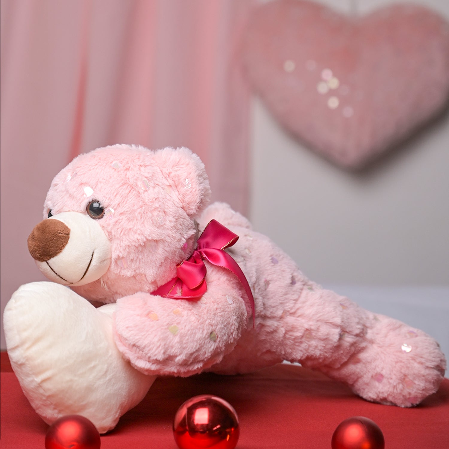 Valentine Pink Teddy Bear With Heart - 21.5CM