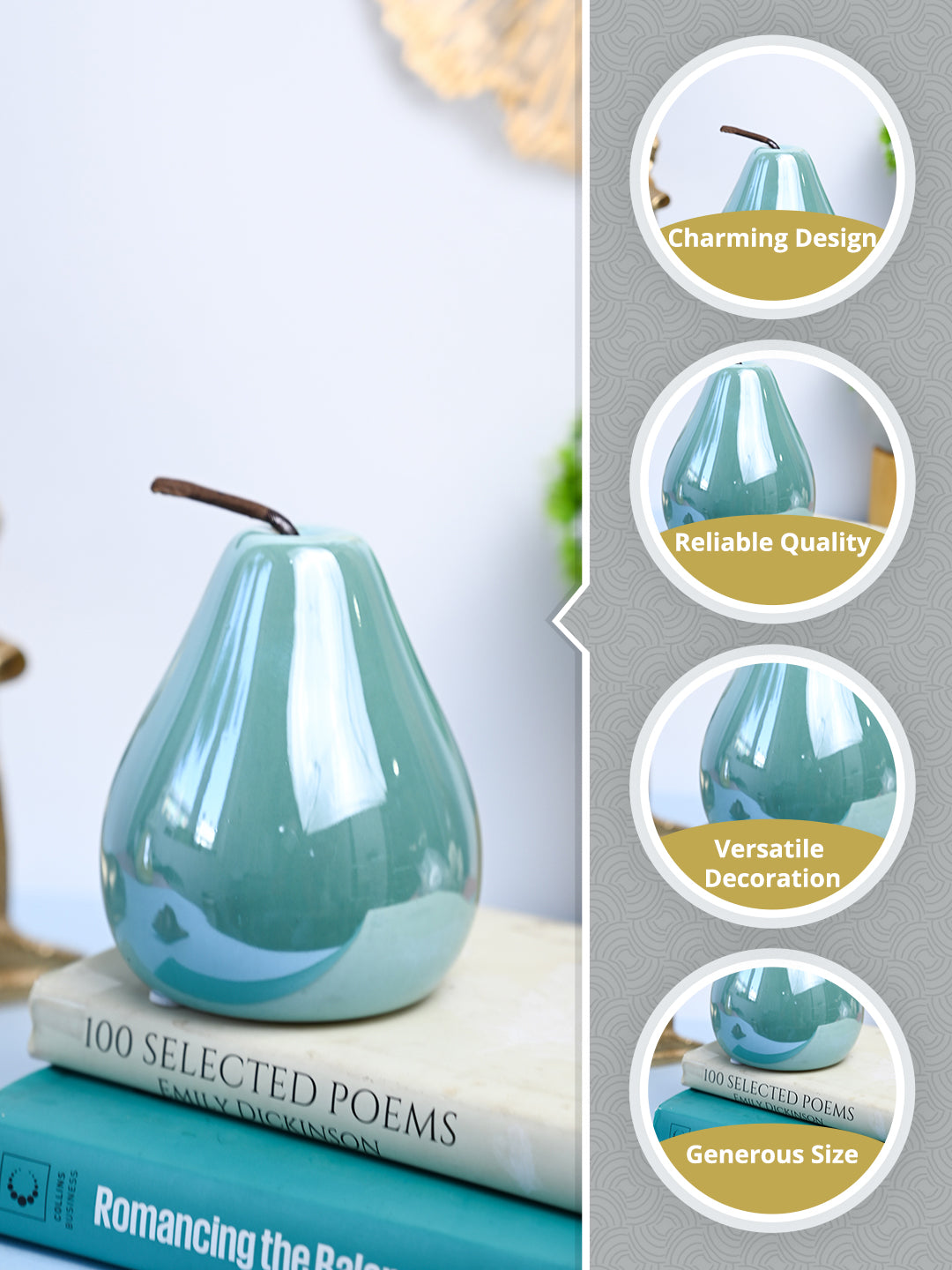 VON CASA Decorative Pear - Ceramic, Sky Blue