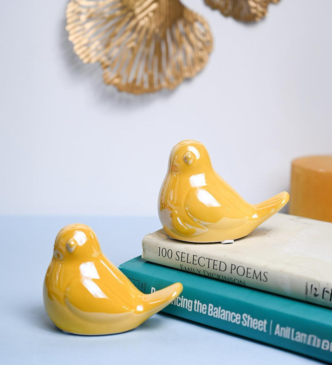 VON CASA Ceramic Decorative Bird - Yellow, Set Of 2 - MARKET99