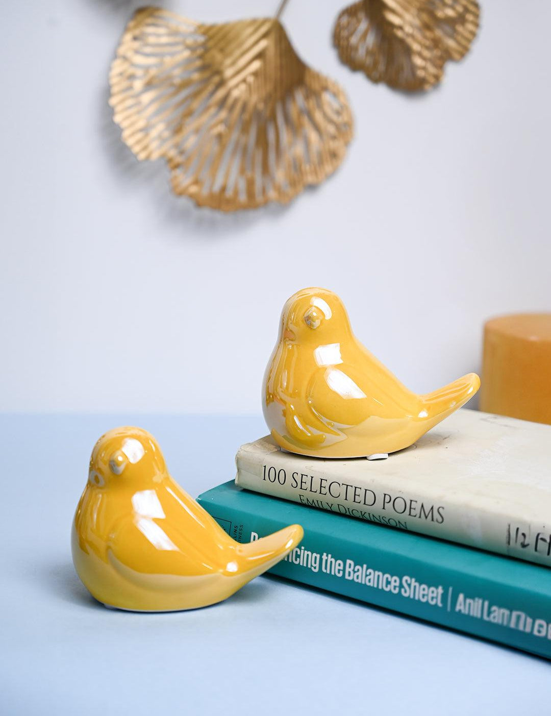 VON CASA Ceramic Decorative Bird - Yellow, Set Of 2 - MARKET99