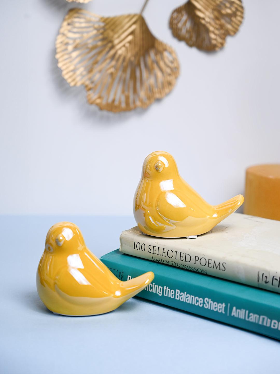 VON CASA Ceramic Decorative Bird - Yellow, Set Of 2 - MARKET99