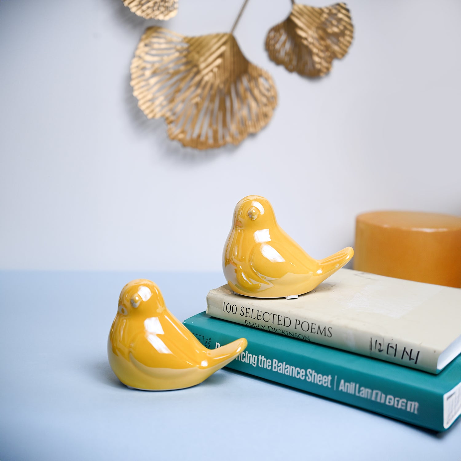 VON CASA Ceramic Decorative Bird - Yellow, Set Of 2