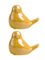 VON CASA Ceramic Decorative Bird - Yellow, Set Of 2 - MARKET99