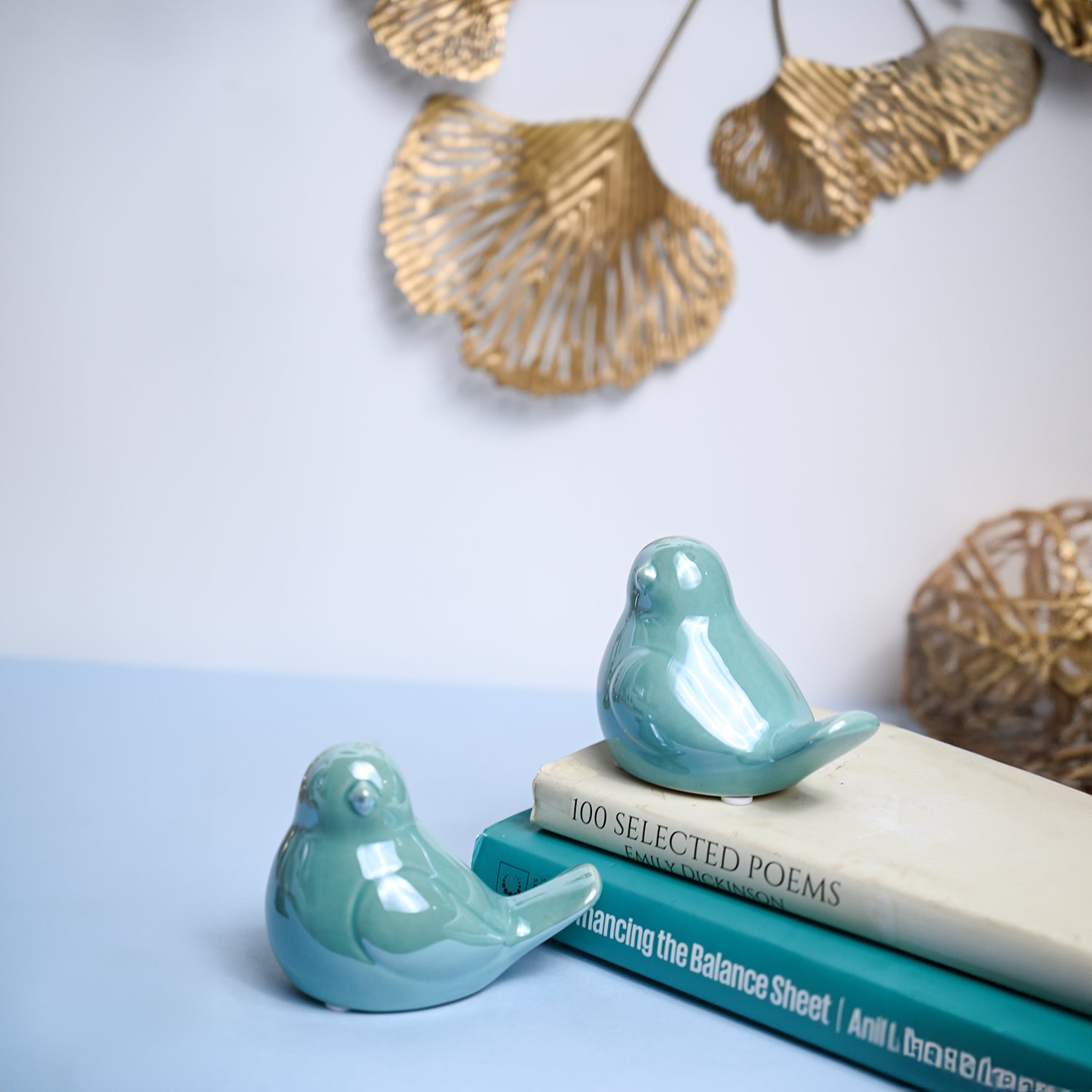 VON CASA Ceramic Decorative Bird - Skyblue, Set Of 2