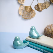 VON CASA Ceramic Decorative Bird - Skyblue, Set Of 2