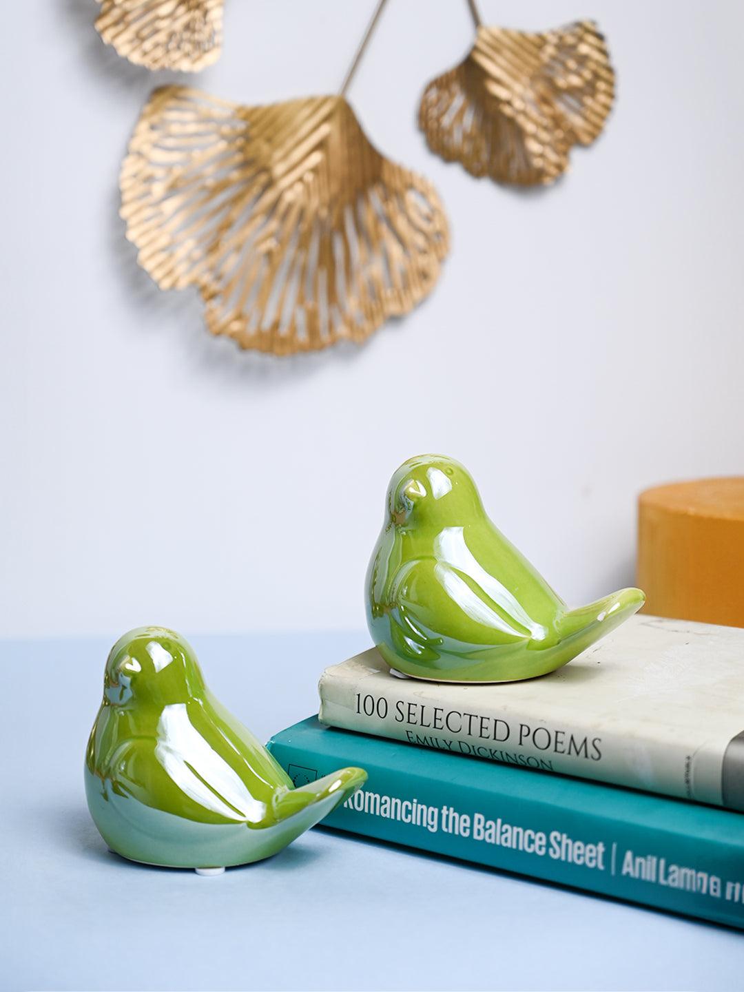 VON CASA Ceramic Decorative Bird - Green, Set Of 2 - MARKET99