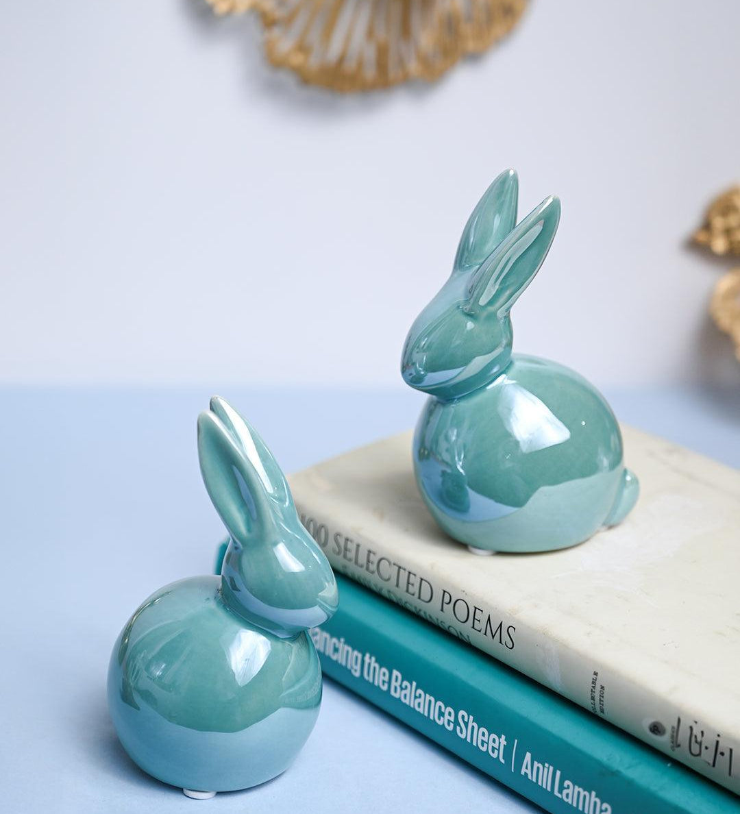VON CASA Ceramic Decorative Rabbit - Skyblue, Set Of 2 - MARKET99