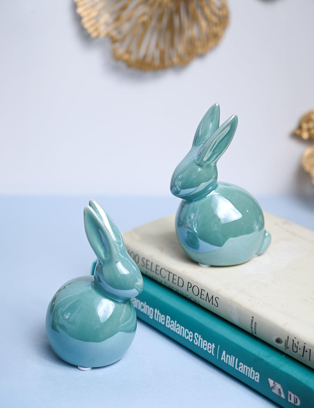 VON CASA Ceramic Decorative Rabbit - Skyblue, Set Of 2 - MARKET99