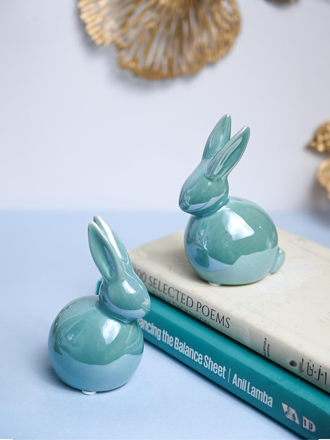 VON CASA Ceramic Decorative Rabbit - Skyblue, Set Of 2 - MARKET99