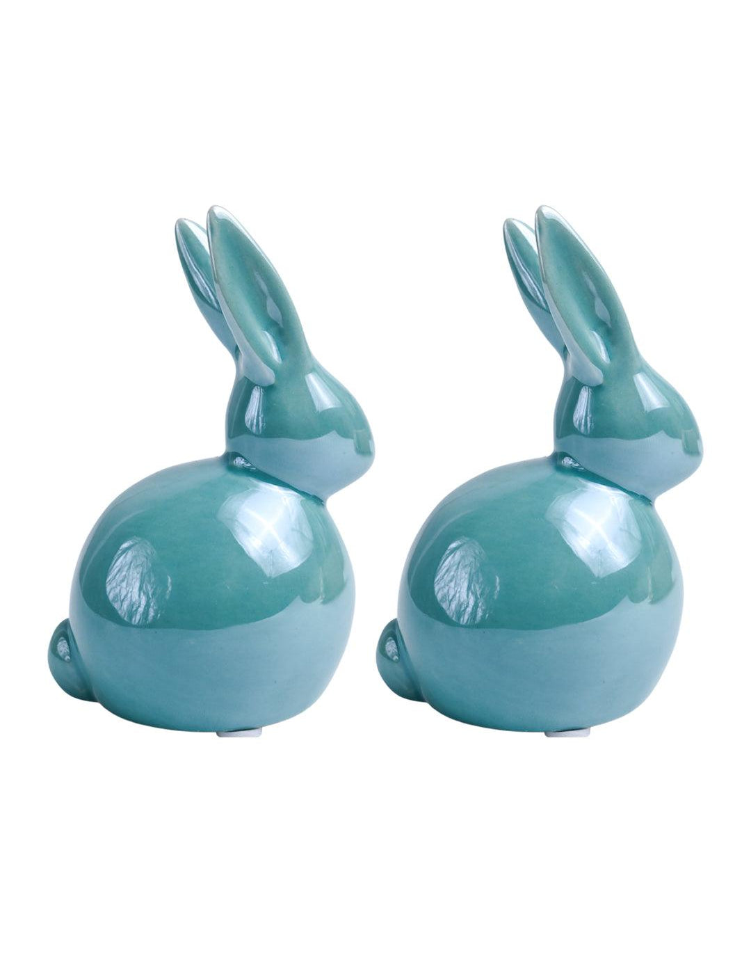 VON CASA Ceramic Decorative Rabbit - Skyblue, Set Of 2 - MARKET99