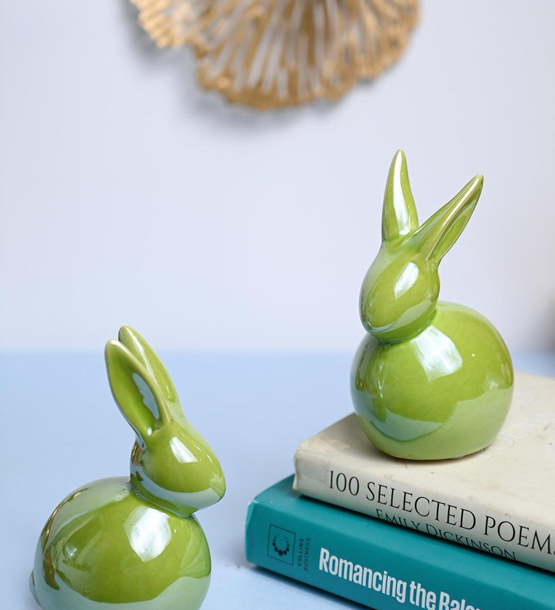 VON CASA Ceramic Decorative Rabbit - Green, Set Of 2 - MARKET99