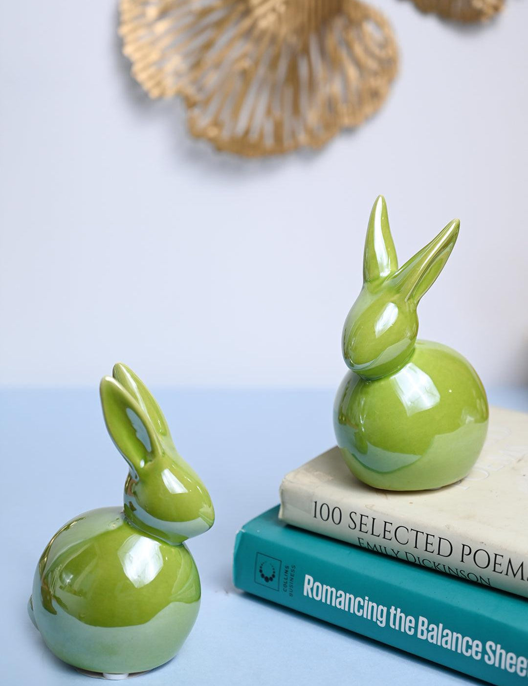 VON CASA Ceramic Decorative Rabbit - Green, Set Of 2 - MARKET99